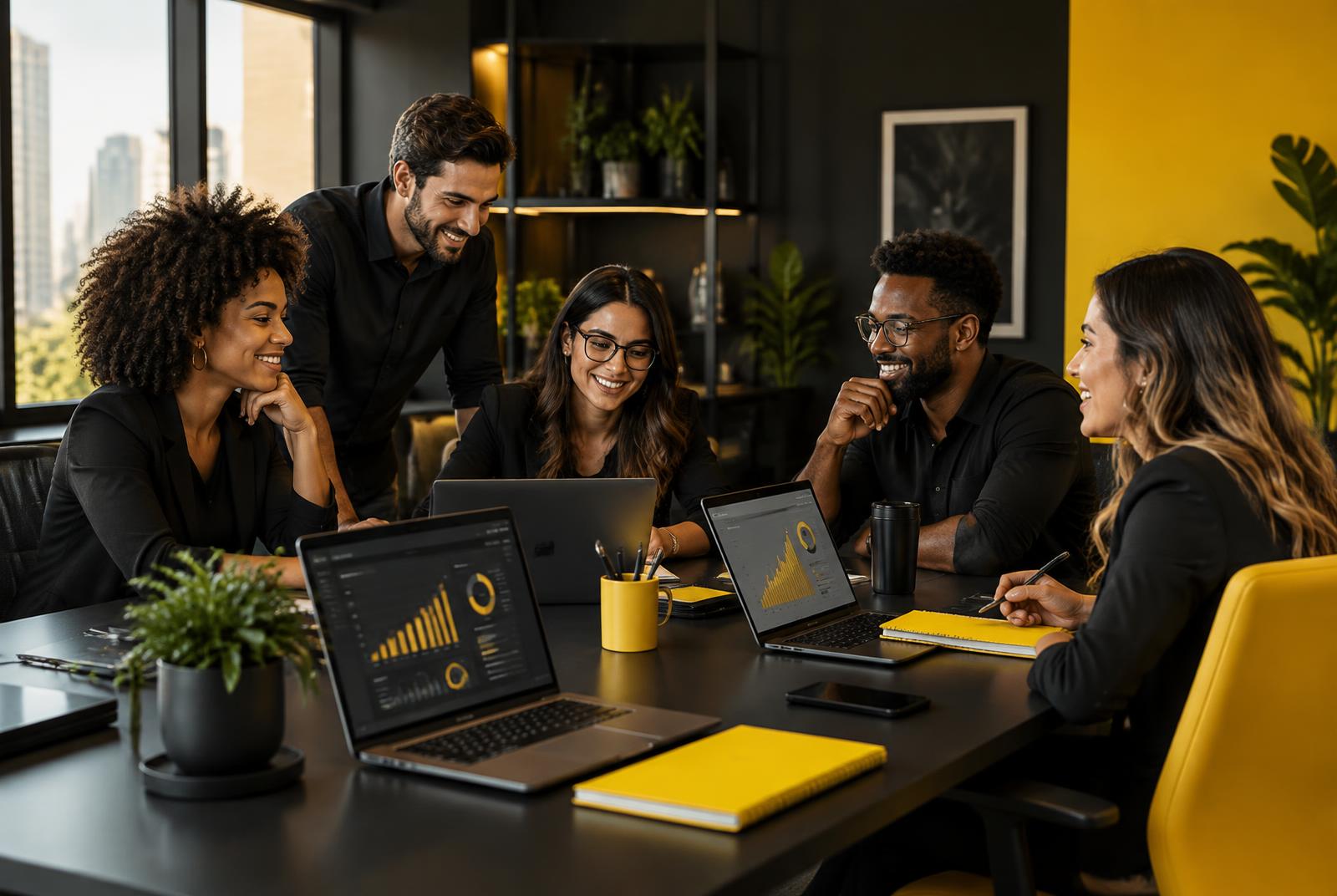 Equipe de marketing digital da Seven Evolution em reunião de estratégia